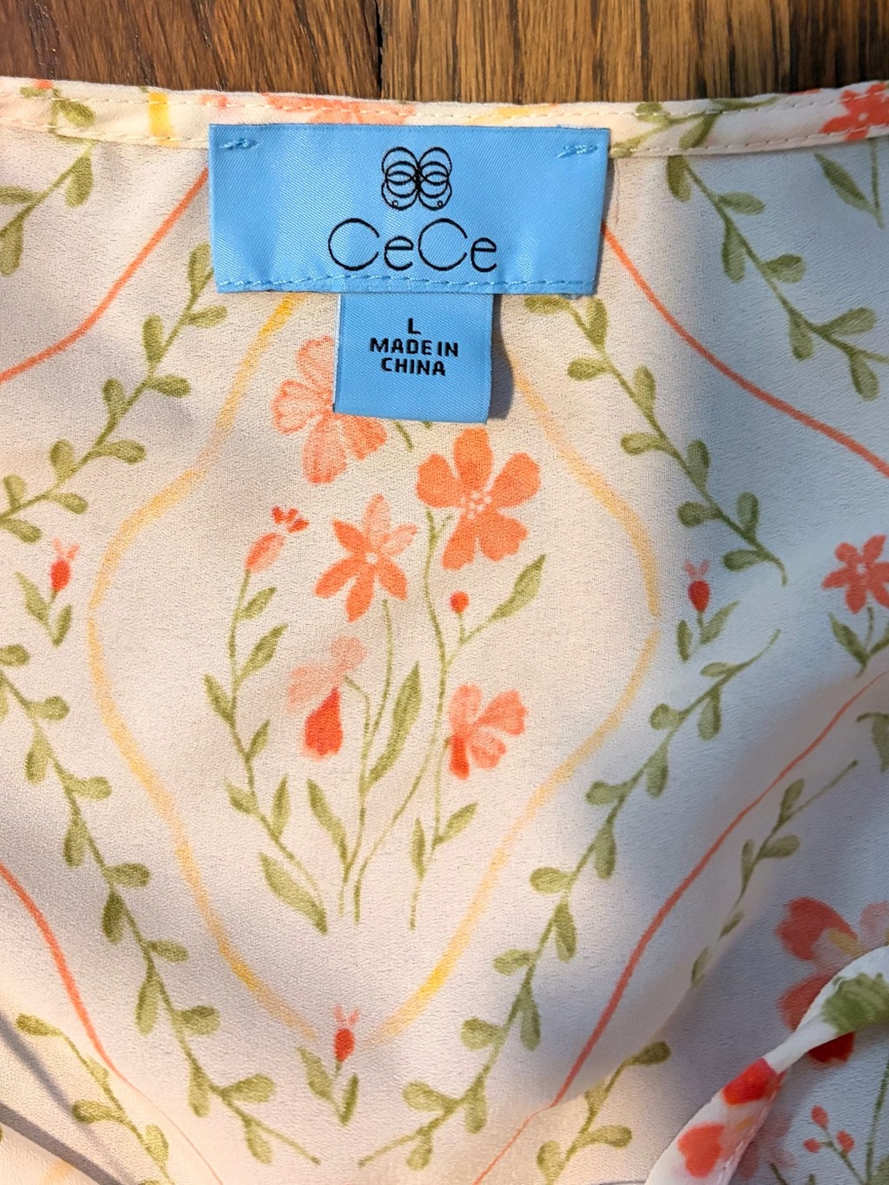 CeCe Cream Floral Tie-Front Peasant Blouse - Picture 3 of 3
